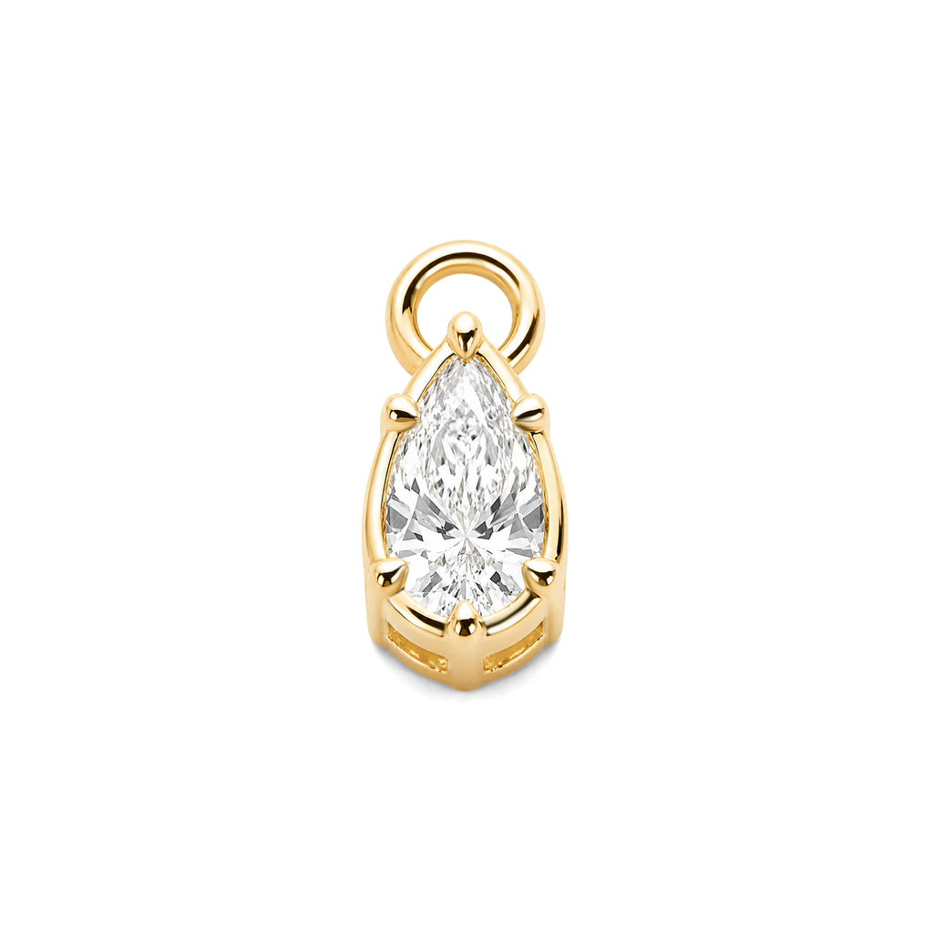 Pear Shaped Lab Grown Diamond 7-Prong Earring Drop Charm, Solid 14K Yellow Gold Removable Earring Component