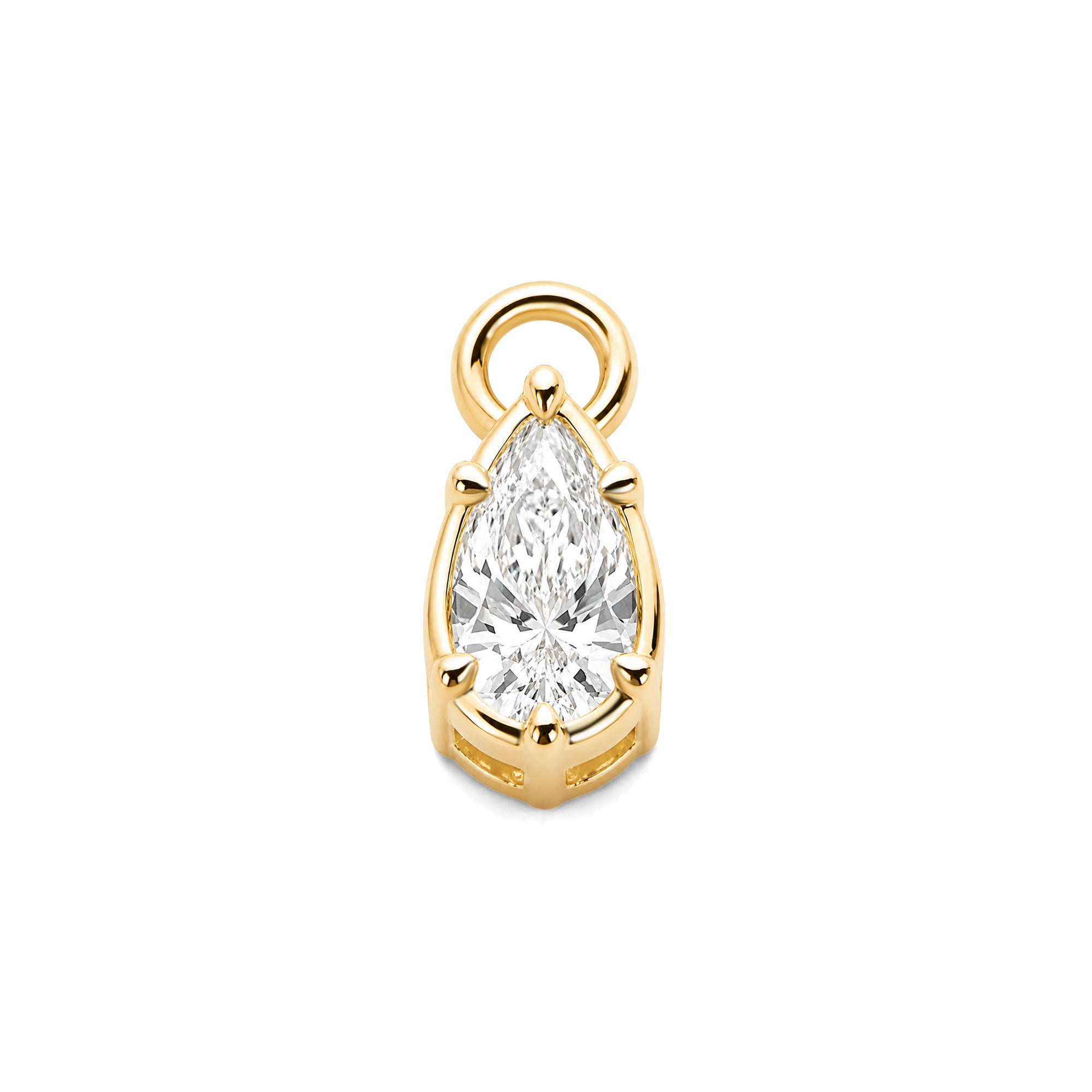 Pear Shaped Lab Grown Diamond 7-Prong Earring Drop Charm, Solid 14K Yellow Gold Removable Earring Component