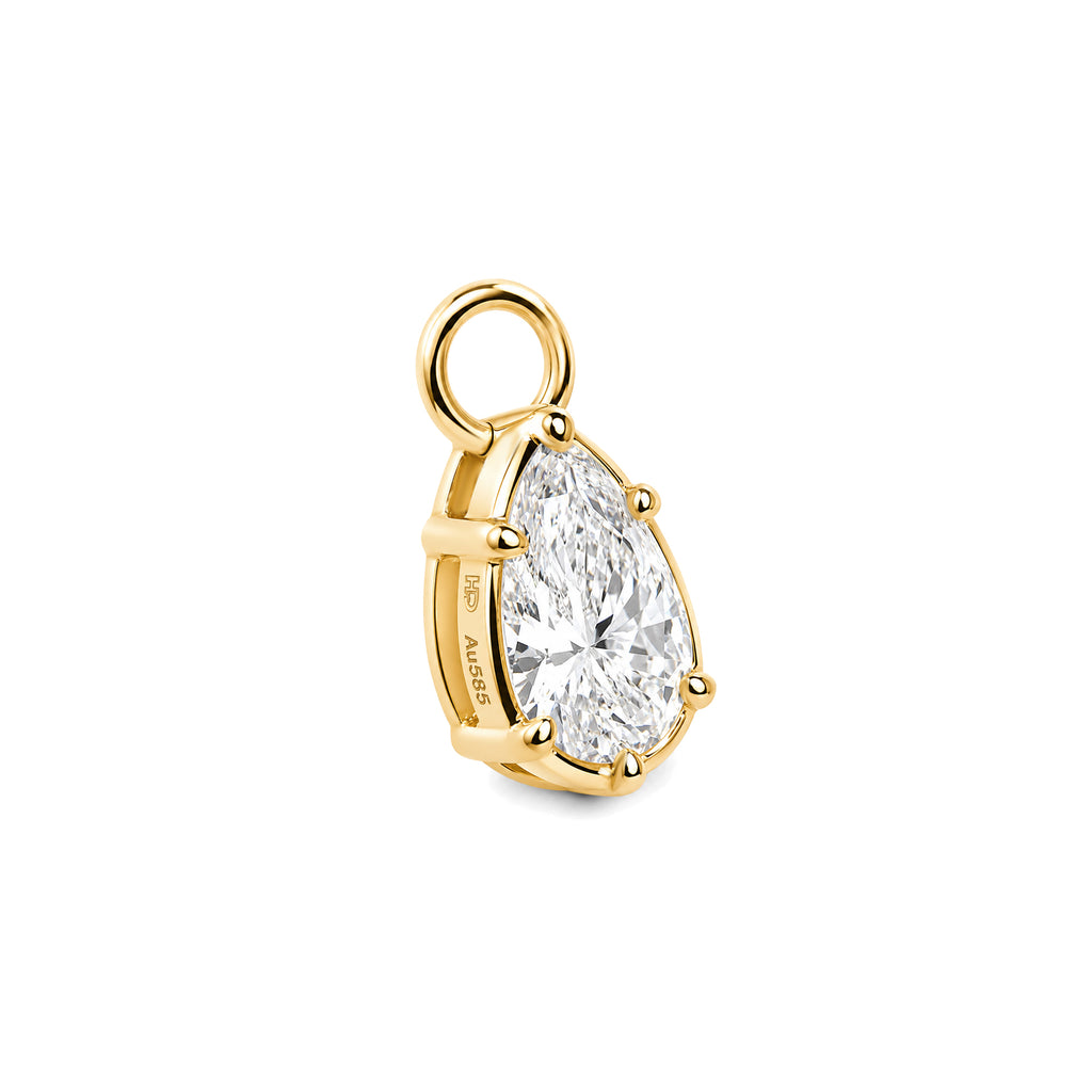 Pear Shaped Lab Grown Diamond 7-Prong Earring Drop Charm, Solid 14K Yellow Gold Removable Earring Component