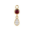 Round Ruby & Pear Shaped Lab Grown Diamond Drop Earring Charm, Solid 14K Yellow Gold Detachable Earring Component