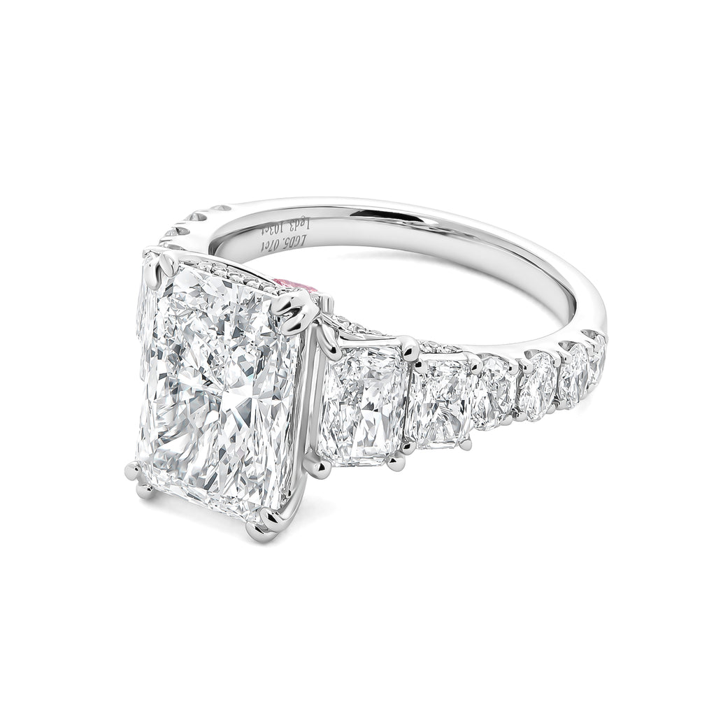 Luxury Radiant Five Diamond Ring Featuring a Pink Marquise Diamond