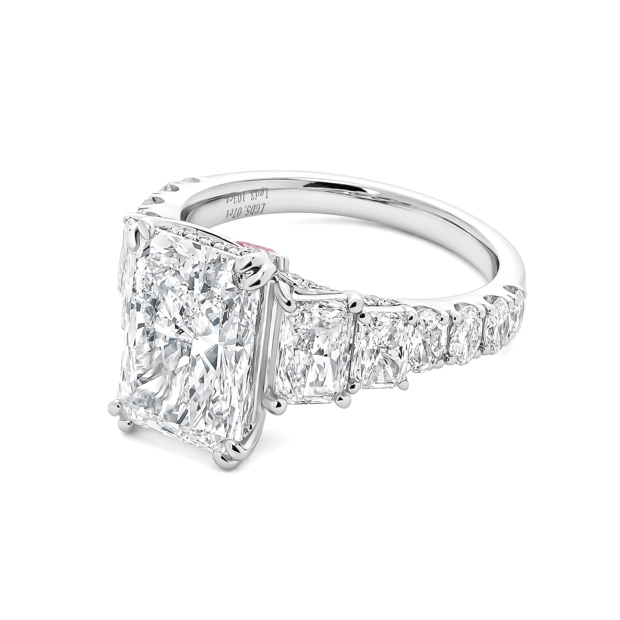 Luxury Radiant Five Diamond Ring Featuring a Pink Marquise Diamond
