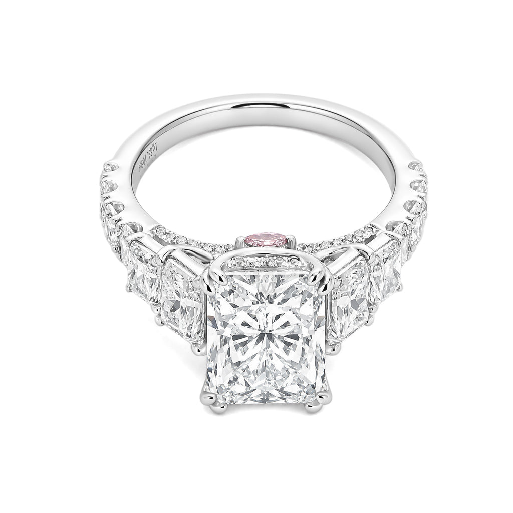 Luxury Radiant Five Diamond Ring Featuring a Pink Marquise Diamond