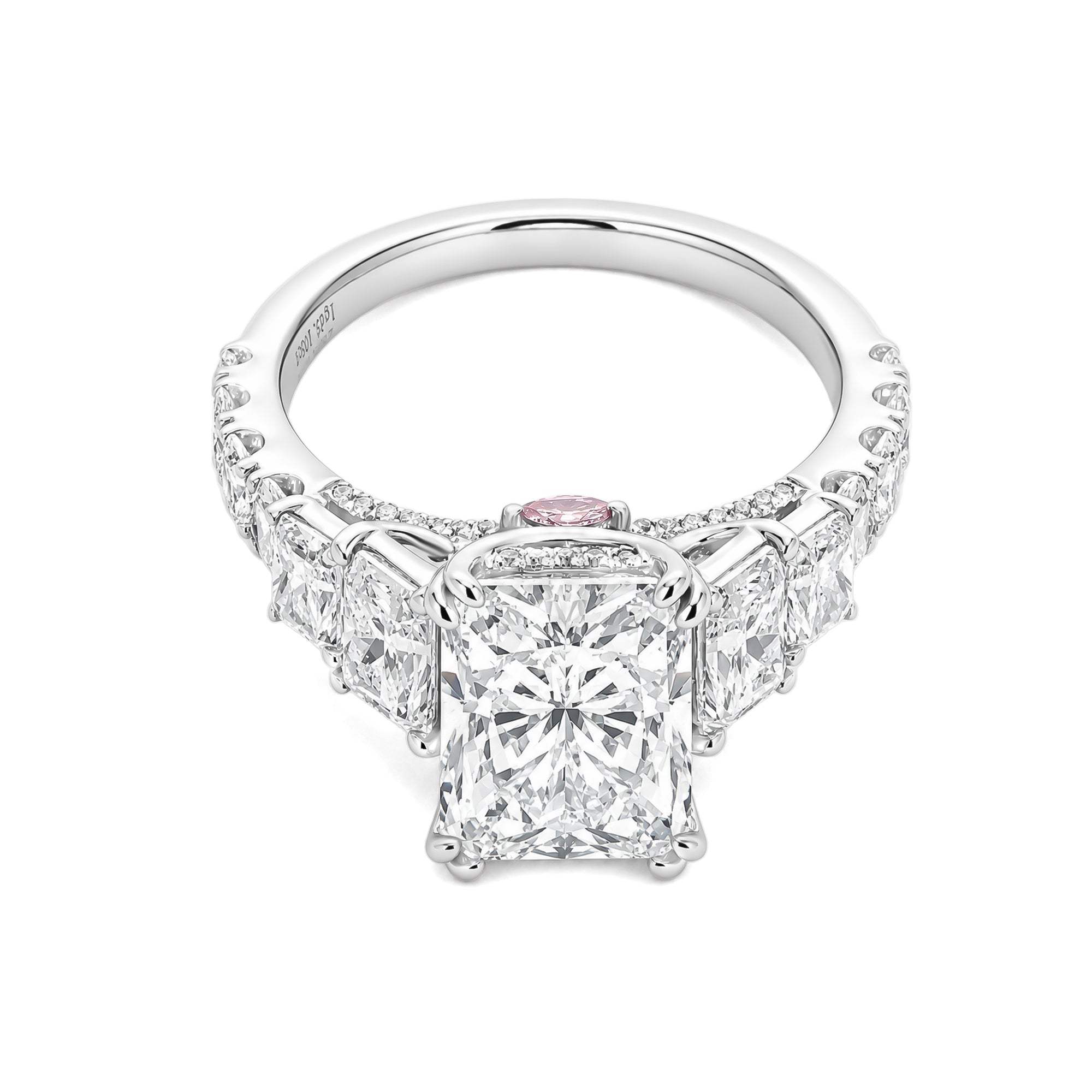 Luxury Radiant Five Diamond Ring Featuring a Pink Marquise Diamond