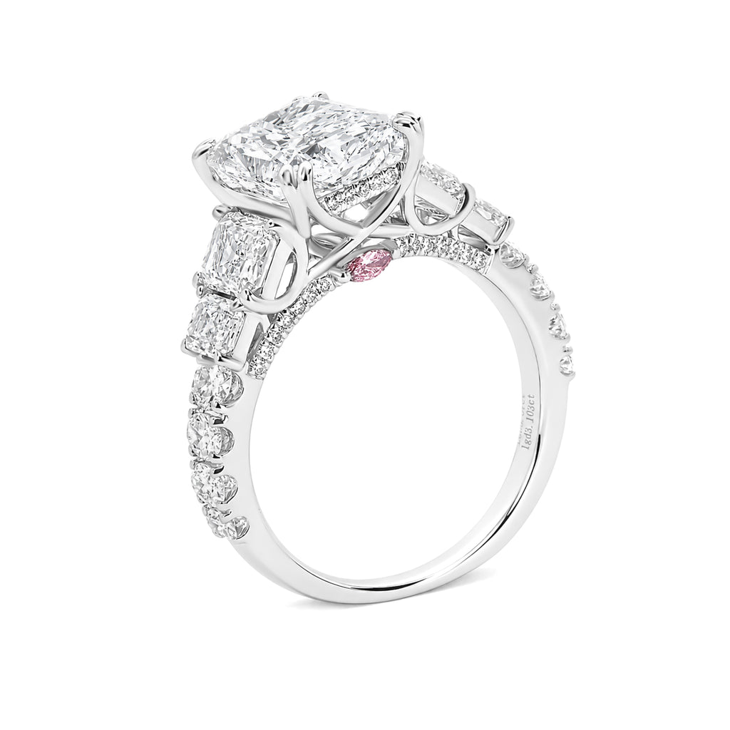 Luxury Radiant Five Diamond Ring Featuring a Pink Marquise Diamond
