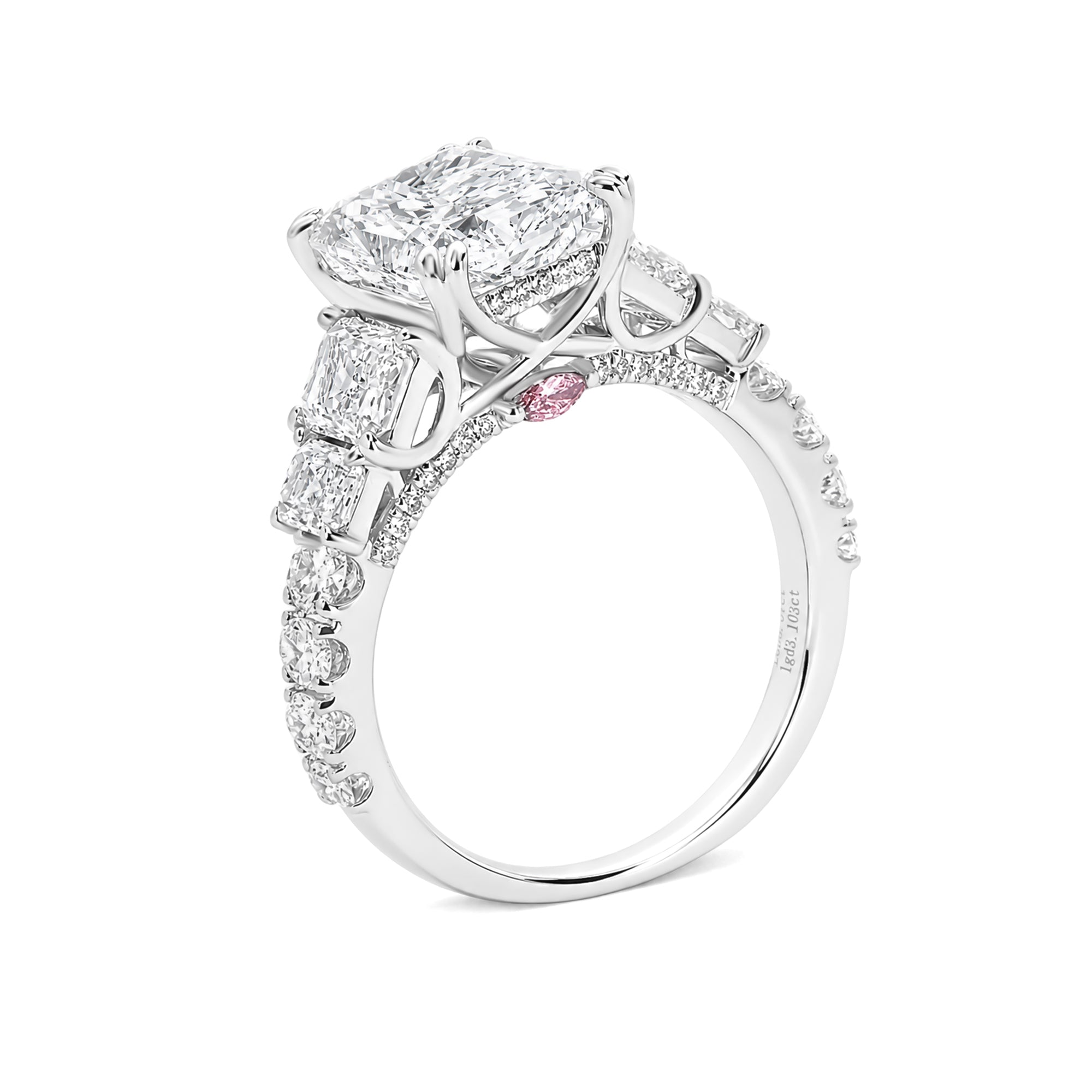 Luxury Radiant Five Diamond Ring Featuring a Pink Marquise Diamond