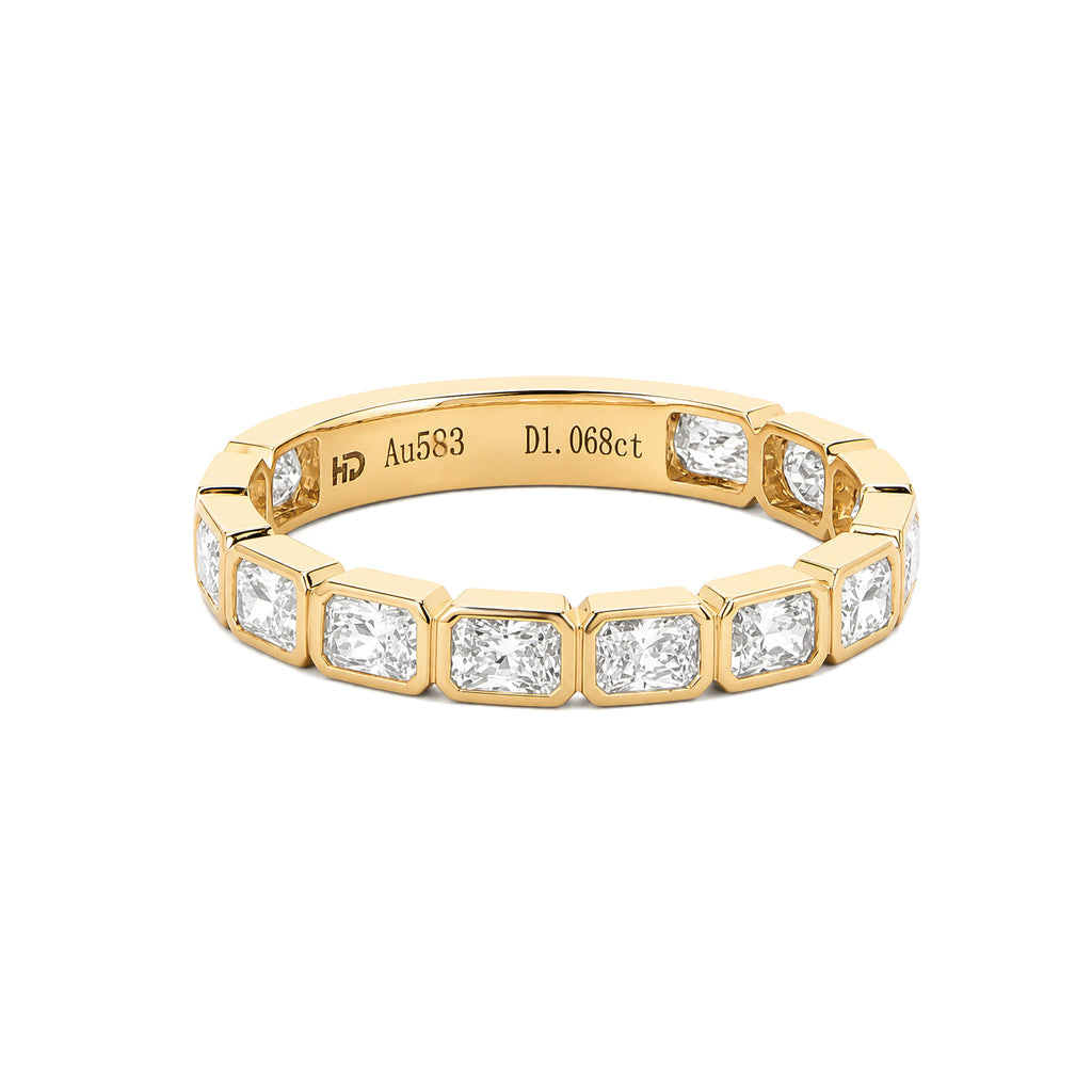 18K Yellow Gold Full Eternity Radiant Cut Lab Diamond Band 1.068ct