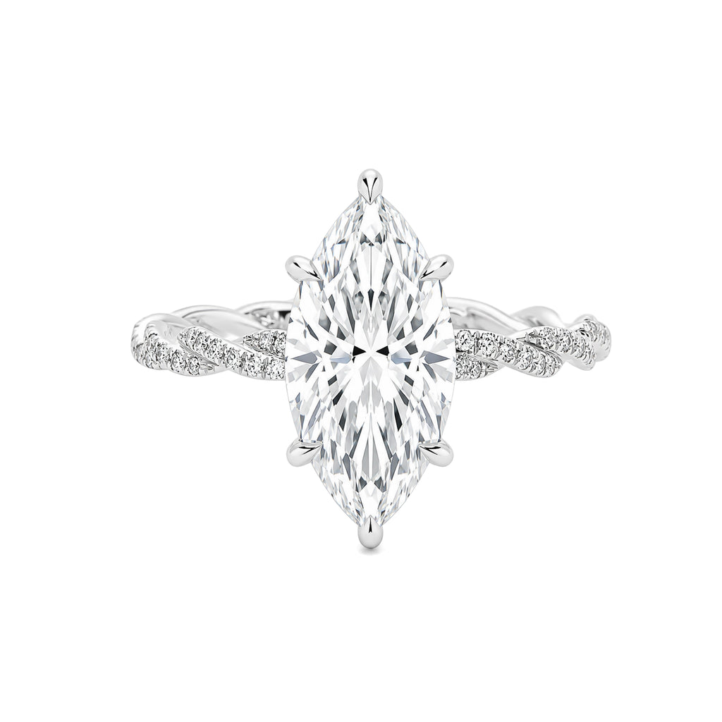Twisted Elegance | 3 Carat Marquise Diamond Ring in K White Gold