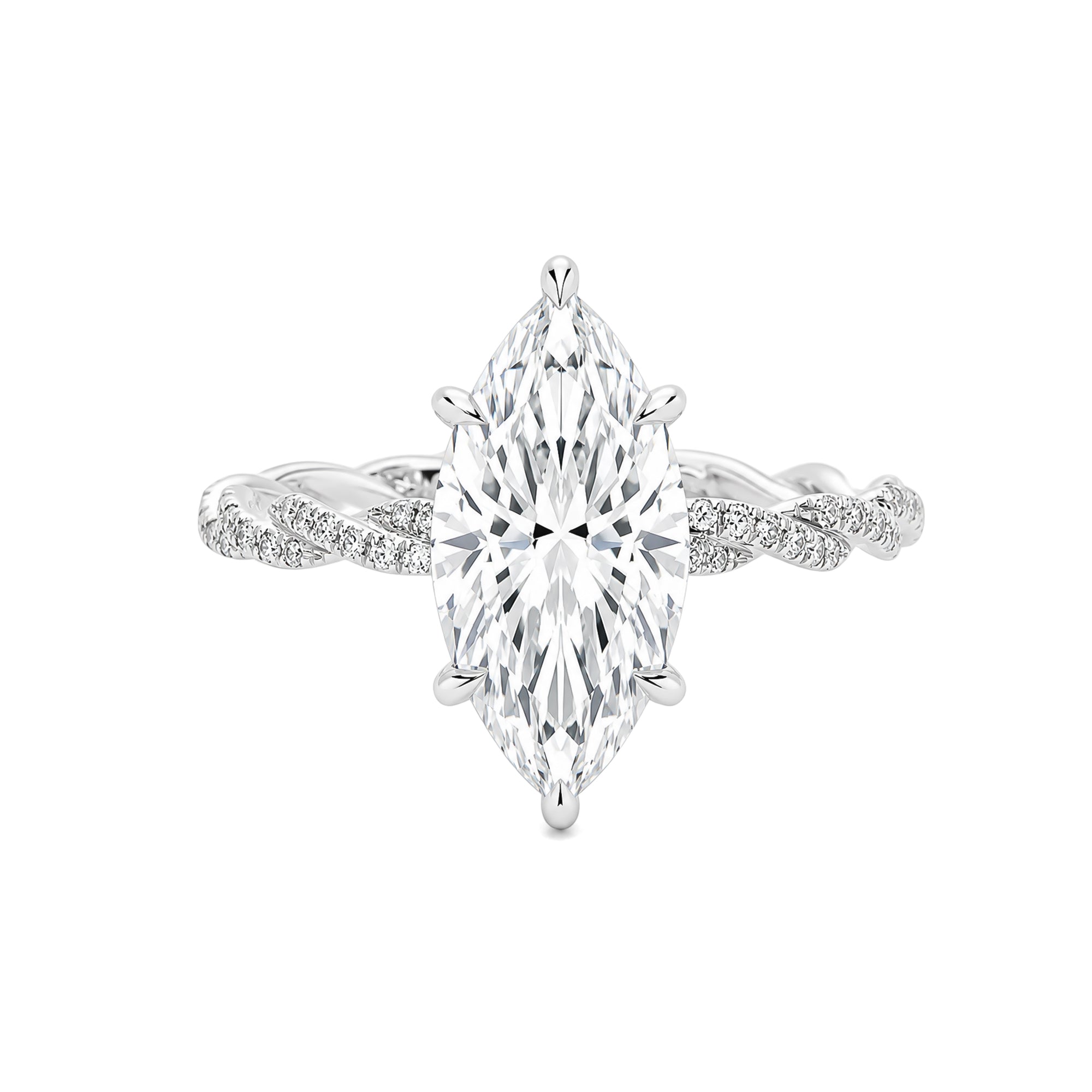 Twisted Elegance | 3 Carat Marquise Diamond Ring in K White Gold