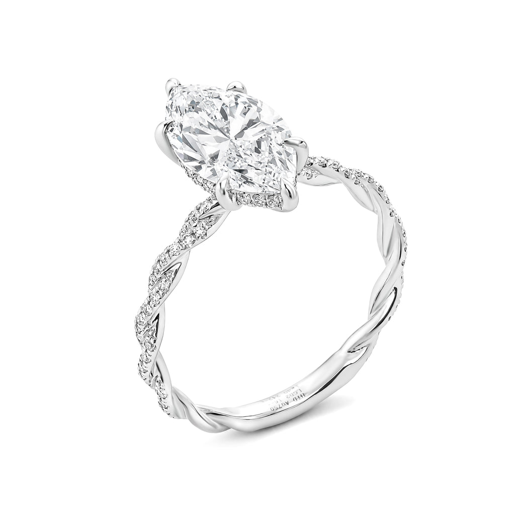 Twisted Elegance | 3 Carat Marquise Diamond Ring in K White Gold