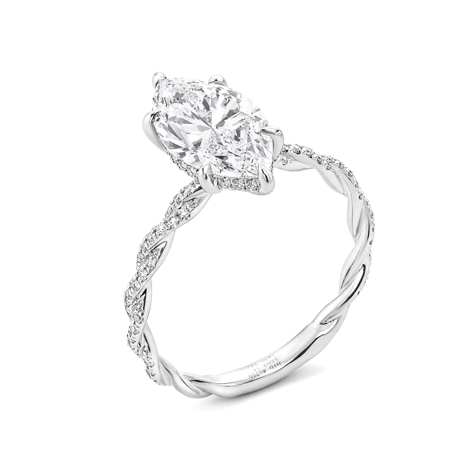 Twisted Elegance | 3 Carat Marquise Diamond Ring in K White Gold