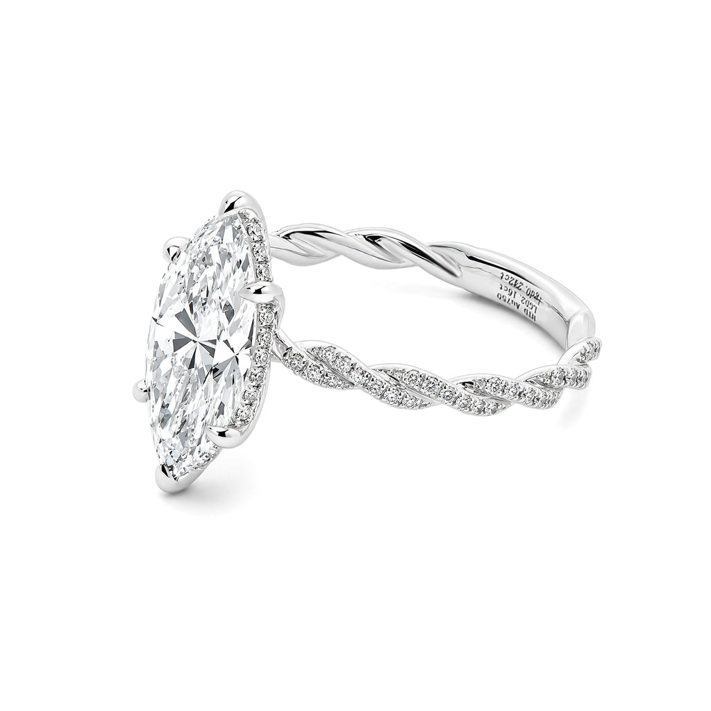 Twisted Elegance | 3 Carat Marquise Diamond Ring in K White Gold