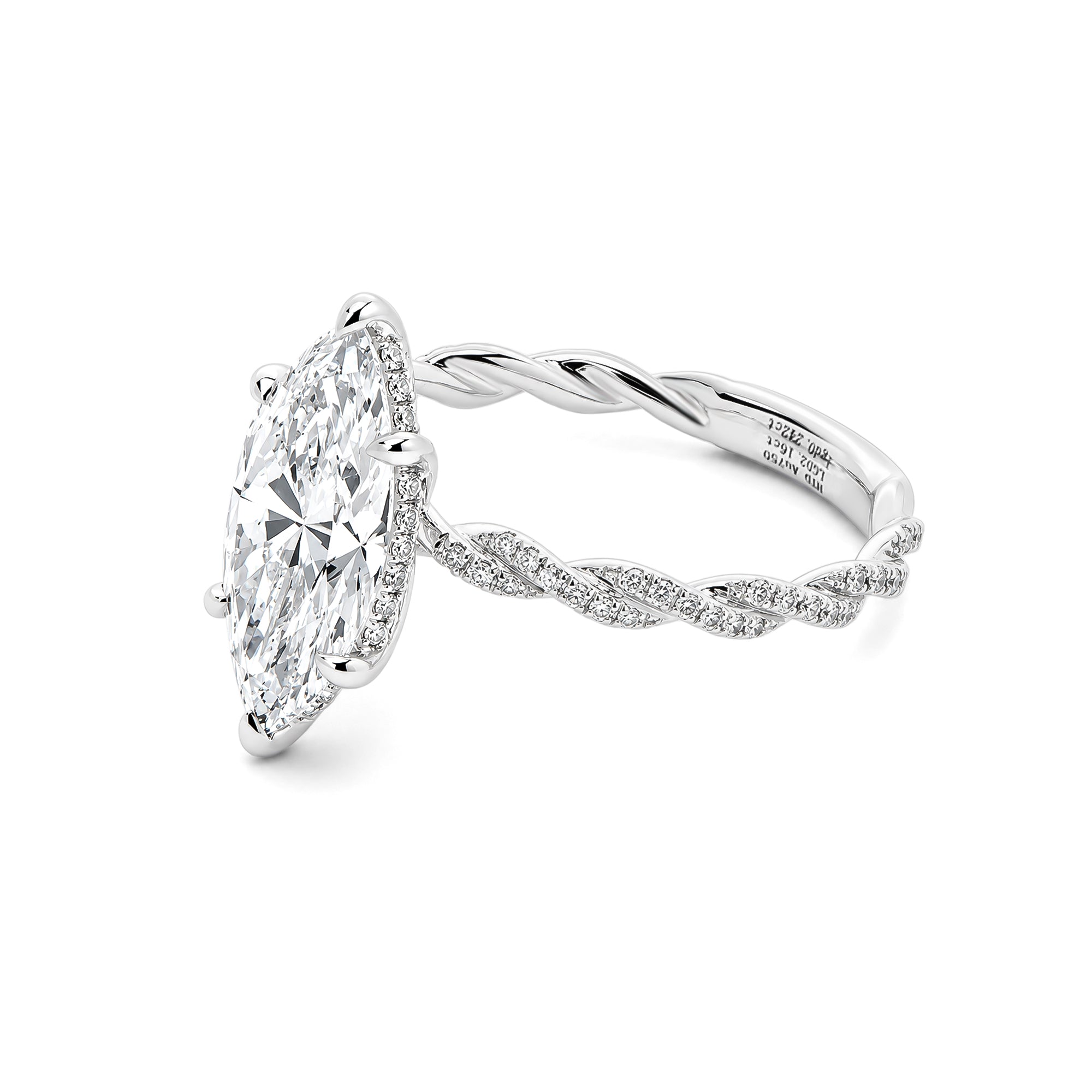 Twisted Elegance | 3 Carat Marquise Diamond Ring in K White Gold
