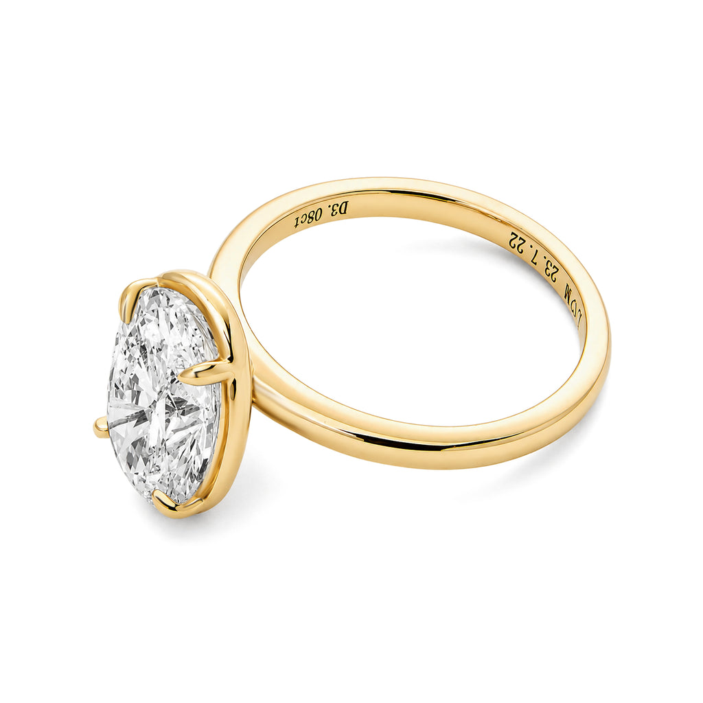 Oval Lab Grown Diamond Solitaire Ring 9k-18K Yellow Gold With Hidden Emerald Detail