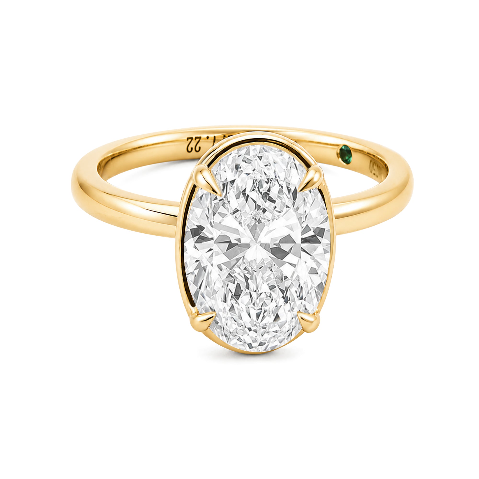 Oval Lab Grown Diamond Solitaire Ring 9k-18K Yellow Gold With Hidden Emerald Detail