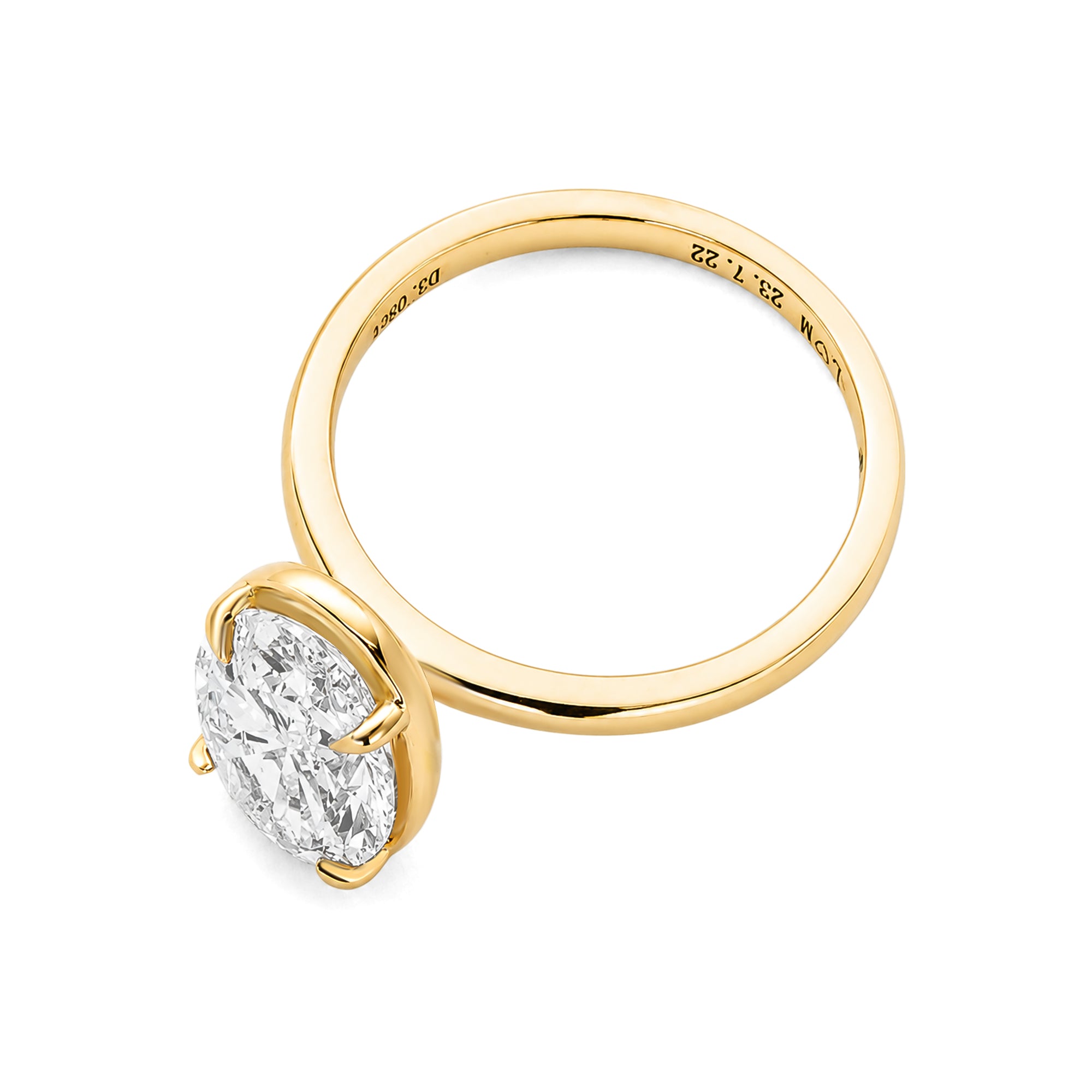 Oval Lab Grown Diamond Solitaire Ring 9k-18K Yellow Gold With Hidden Emerald Detail