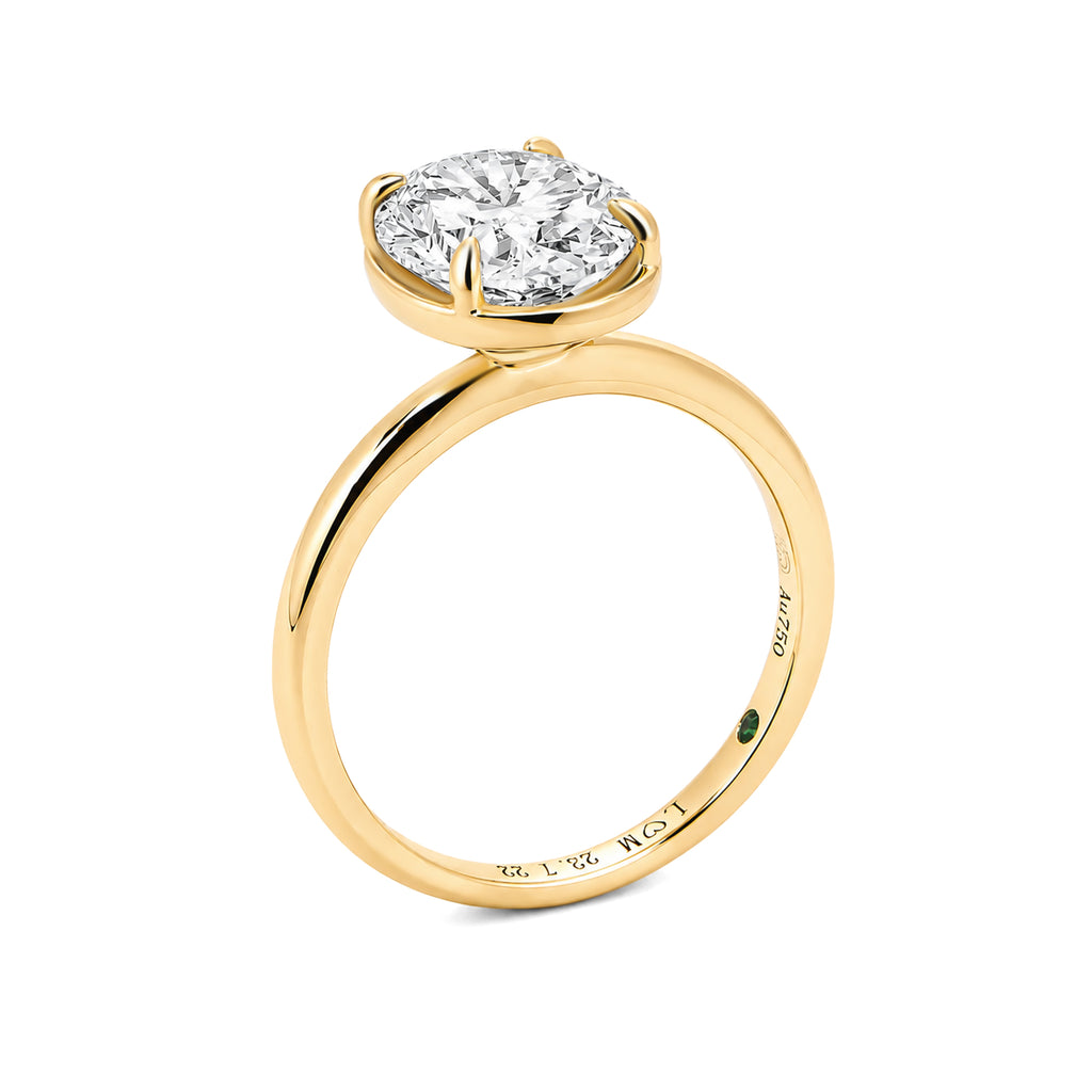 Oval Lab Grown Diamond Solitaire Ring 9k-18K Yellow Gold With Hidden Emerald Detail