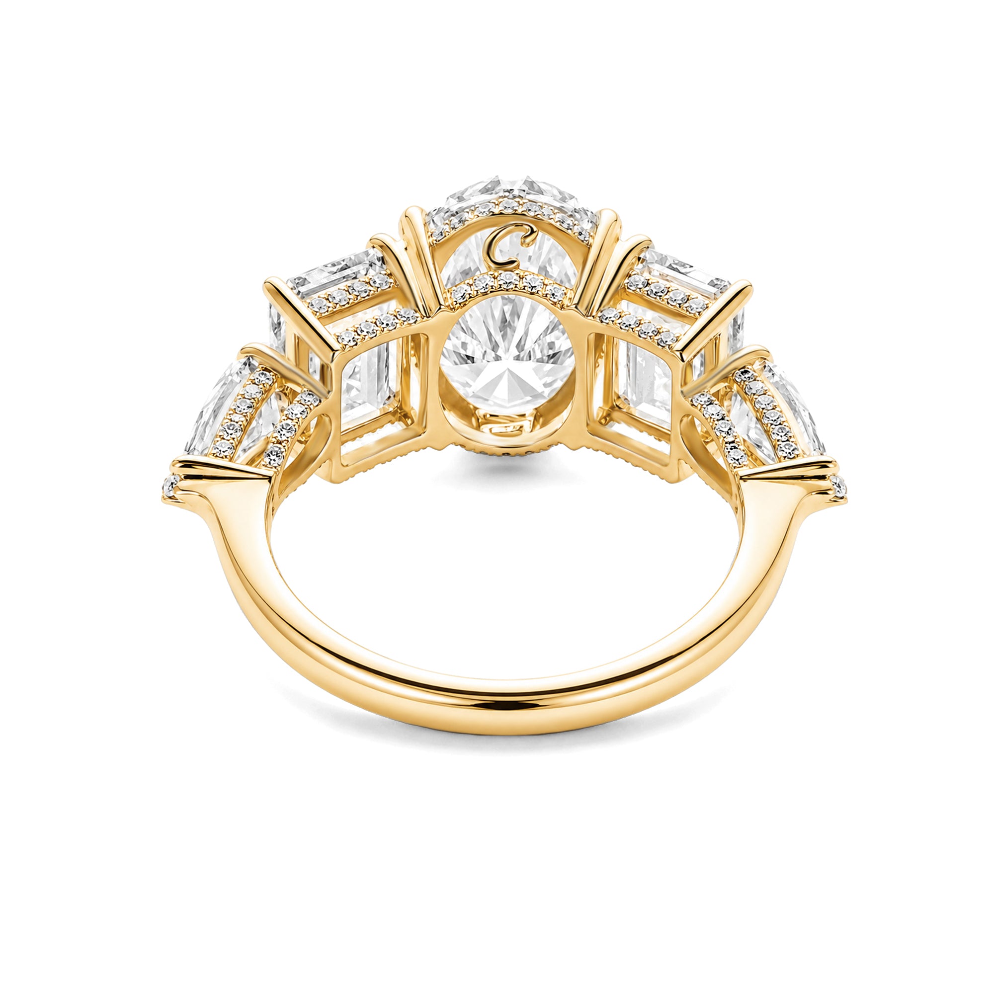 18K Yellow Gold Oval‑Cut Lab‑Grown Diamond Five‑Stone Multi‑Shape Side Stone Engagement Ring