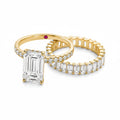 18K Yellow Gold Emerald‑Cut Lab‑Grown Diamond Bridal Set, Pave Engagement Ring & Emerald‑Cut Eternity Band