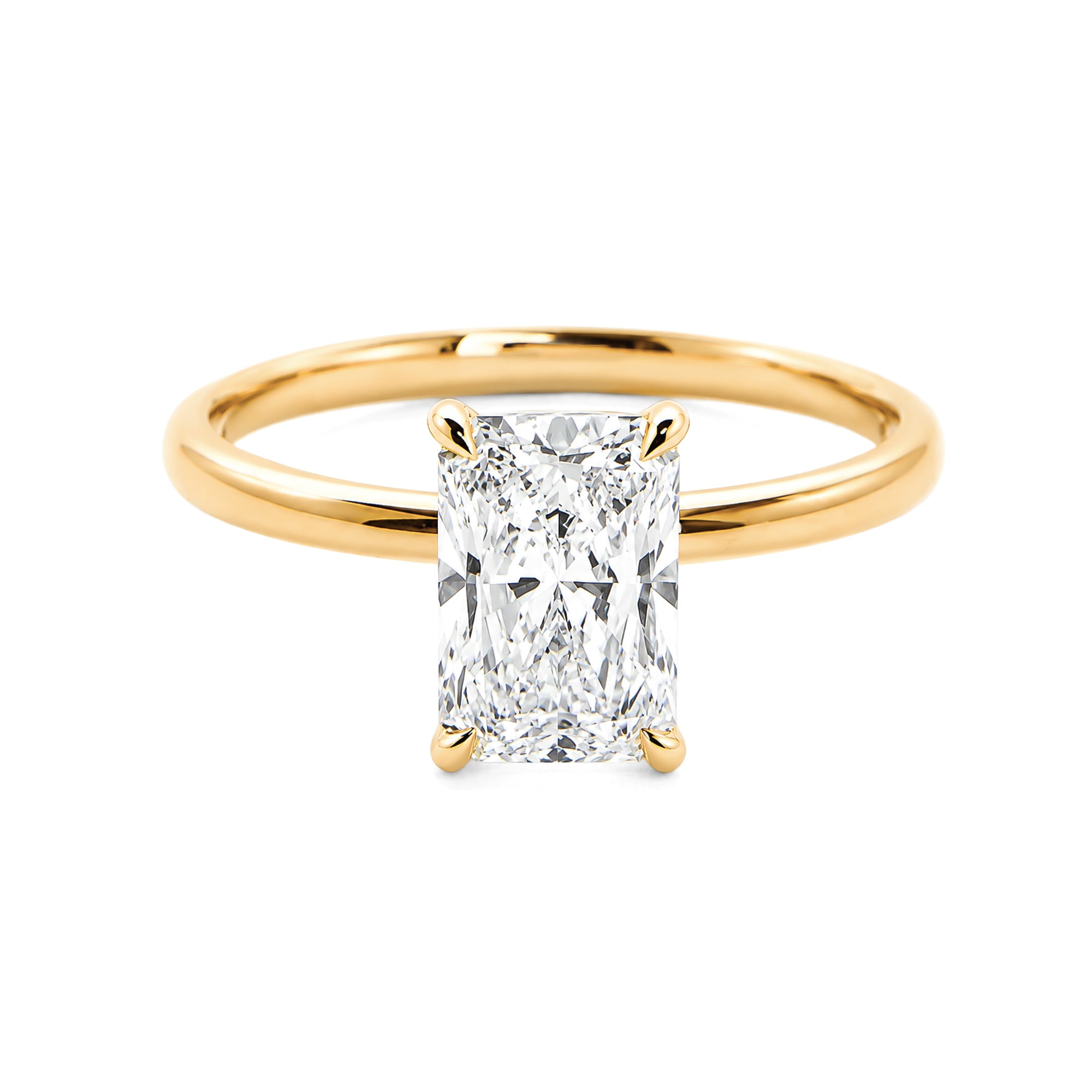 18K Yellow Gold Radiant‑Cut Lab‑Grown Diamond Solitaire Engagement Ring, Four‑Prong Thin Band