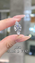 3.10CT Round Brilliant Cut Diamond Three Stone Ring | Pt950 Platinum D Color VVS2 Clarity | Pear Shape Side Stone Engagement Ring for Wedding & Proposal 3.10克拉圆形明亮式切工三石钻戒 Pt950铂金D色VVS2净度 梨形副钻求婚订婚戒指