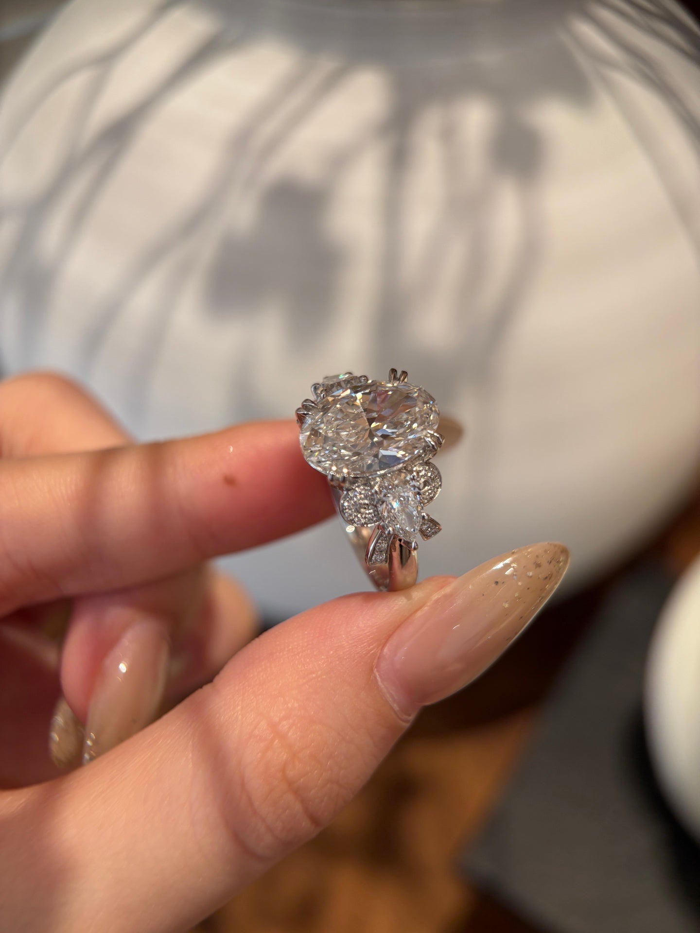 PT950 Lab-Grown Diamond Ring Main Stone D5ct Side Stones D1.165ct Total Weight 11.09g