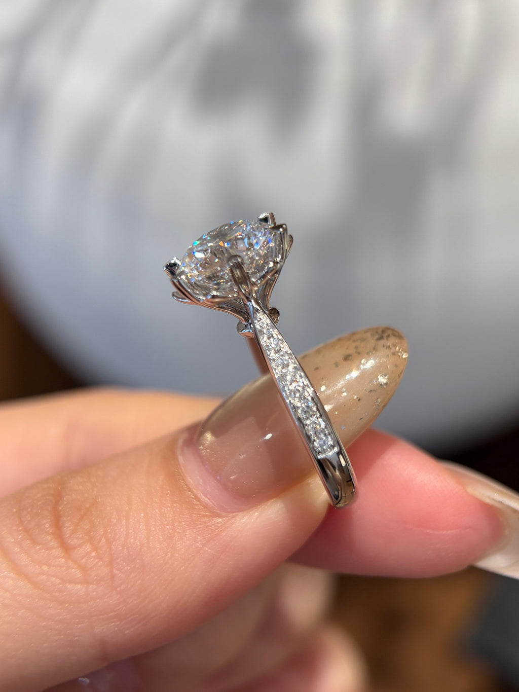 18K White Gold Lab-Grown Diamond Ring Main Stone D3.08ct Side Stones D0.177ct Total Weight 5.39g