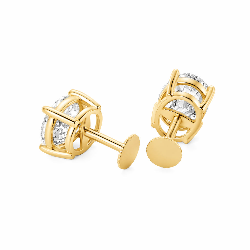 14K Yellow Gold Oval‑Cut Lab‑Grown Diamond Stud Earrings, Four‑Ball‑Prong Setting, Open Basket Setting, Flat‑Back Screw Posts