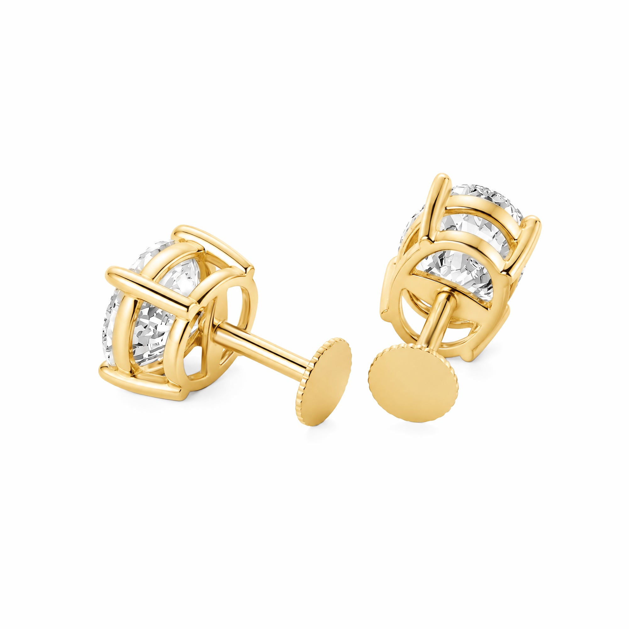 14K Yellow Gold Oval‑Cut Lab‑Grown Diamond Stud Earrings, Four‑Ball‑Prong Setting, Open Basket Setting, Flat‑Back Screw Posts