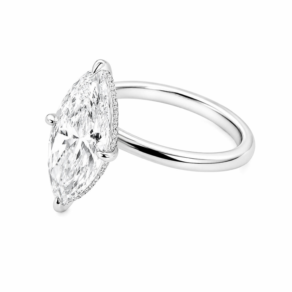 14K White Gold Marquise‑Cut Lab‑Grown Diamond Solitaire Ring, Four‑Ball‑Prong Setting Slim Polished Shank