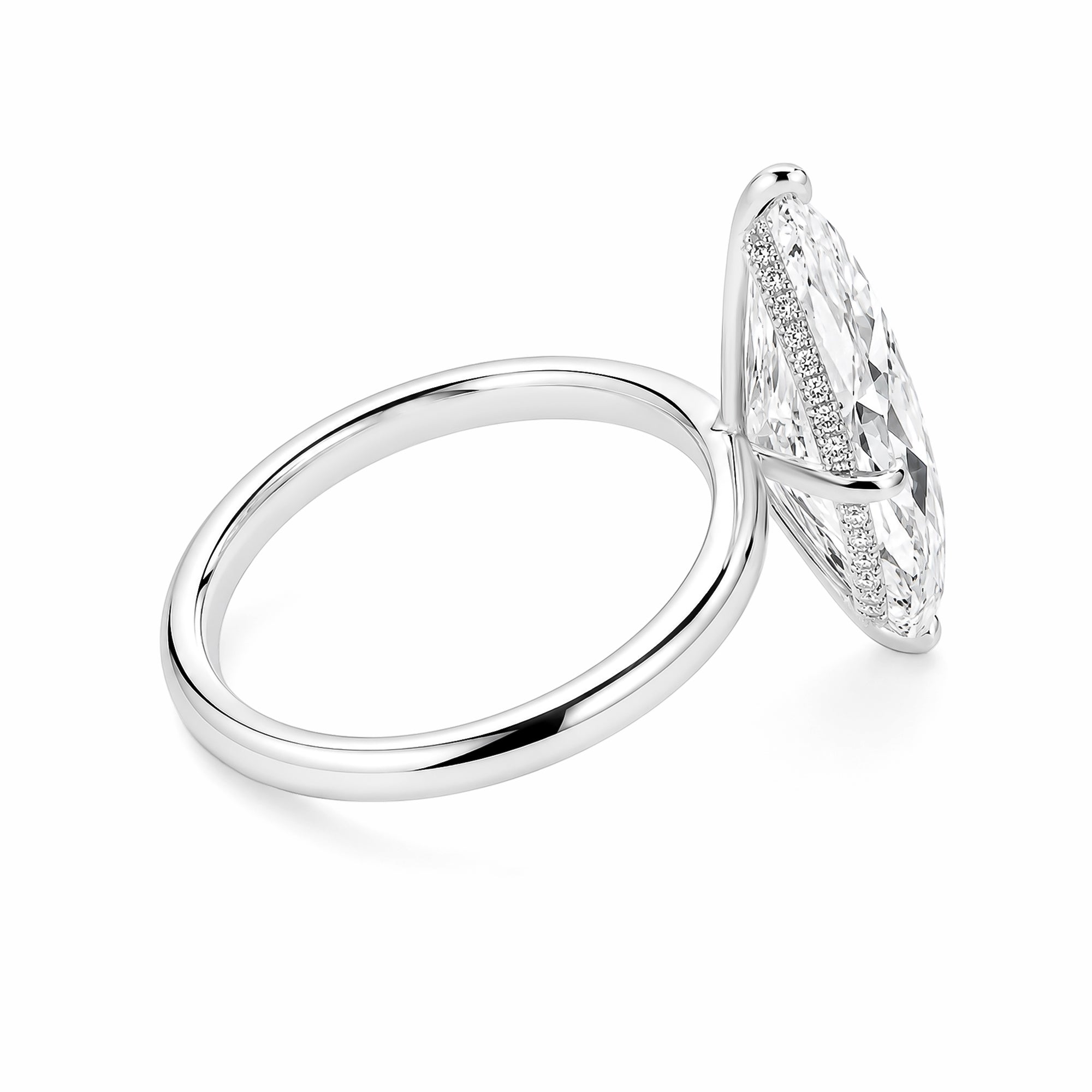 14K White Gold Marquise‑Cut Lab‑Grown Diamond Solitaire Ring, Four‑Ball‑Prong Setting Slim Polished Shank