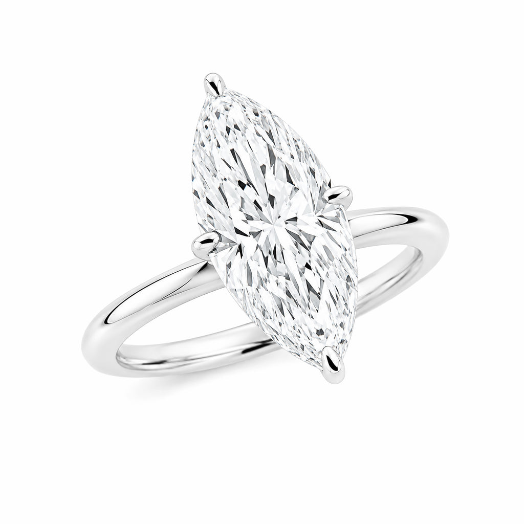 14K White Gold Marquise‑Cut Lab‑Grown Diamond Solitaire Ring, Four‑Ball‑Prong Setting Slim Polished Shank