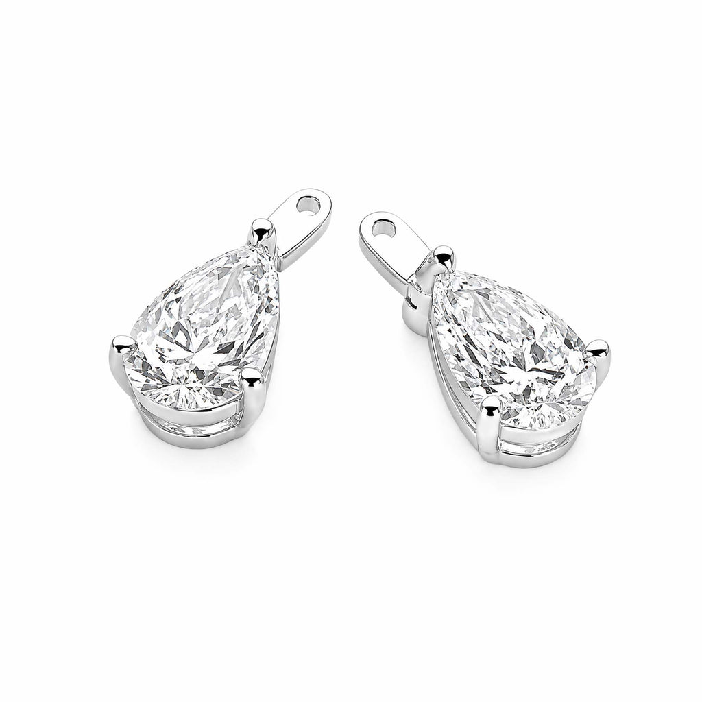 14K White Gold Pear‑Cut Lab‑Grown Diamond Dangle Earring Charms, Three‑Ball‑Prong Setting, Hinged Jump Loop for Ear Post Attachment
