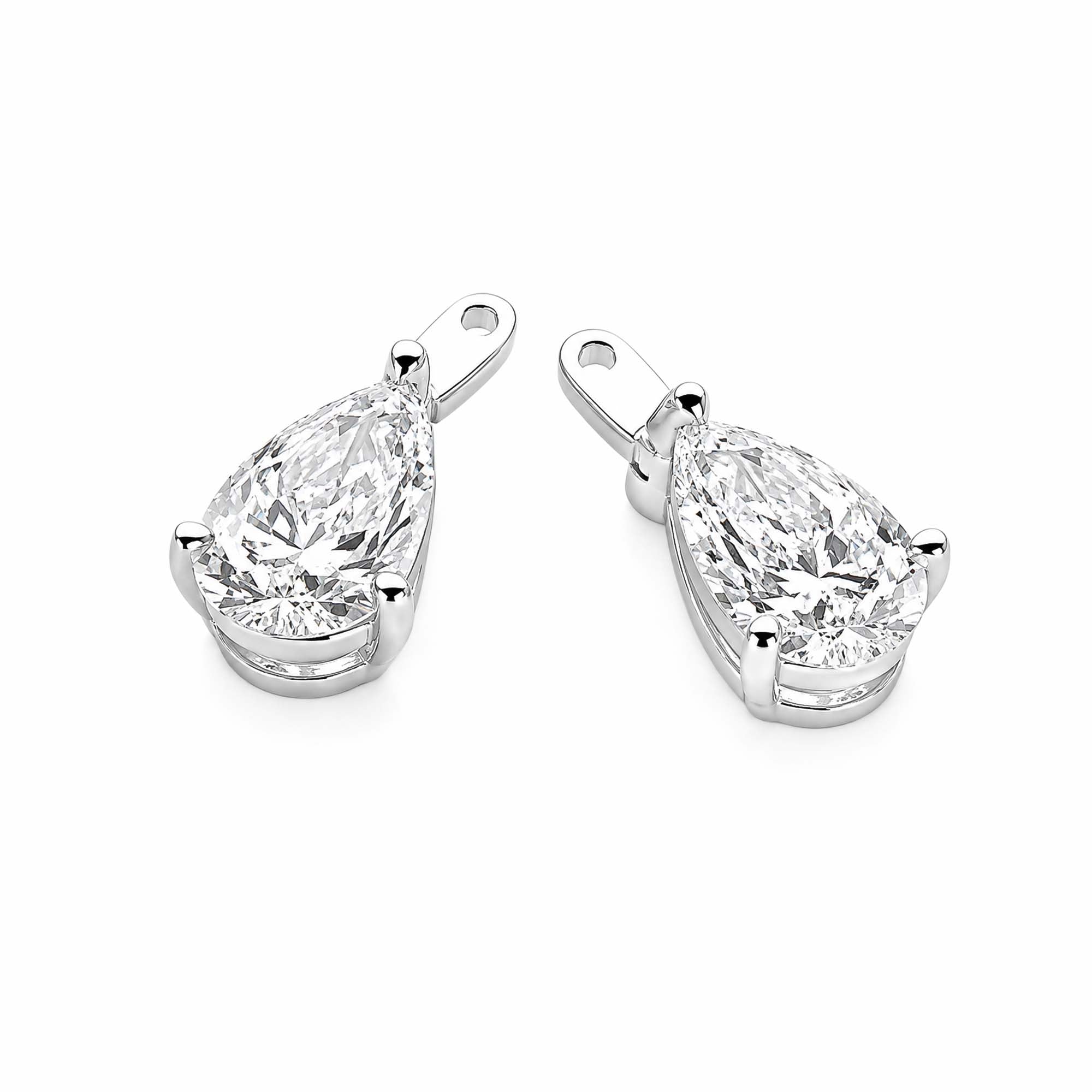 14K White Gold Pear‑Cut Lab‑Grown Diamond Dangle Earring Charms, Three‑Ball‑Prong Setting, Hinged Jump Loop for Ear Post Attachment