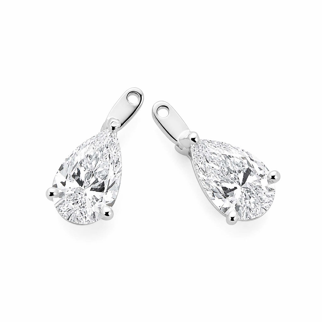 14K White Gold Pear‑Cut Lab‑Grown Diamond Dangle Earring Charms, Three‑Ball‑Prong Setting, Hinged Jump Loop for Ear Post Attachment