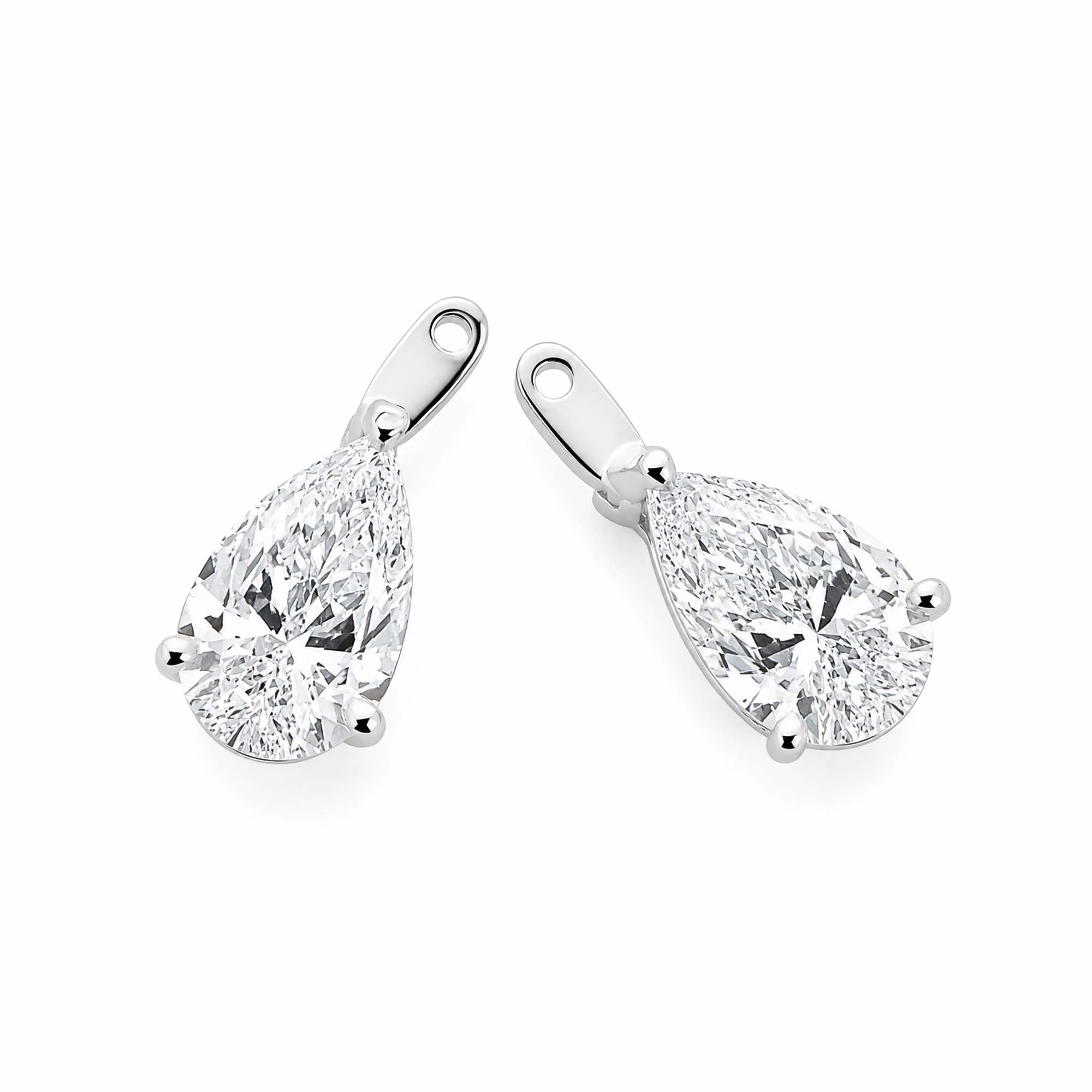 14K White Gold Pear‑Cut Lab‑Grown Diamond Dangle Earring Charms, Three‑Ball‑Prong Setting, Hinged Jump Loop for Ear Post Attachment