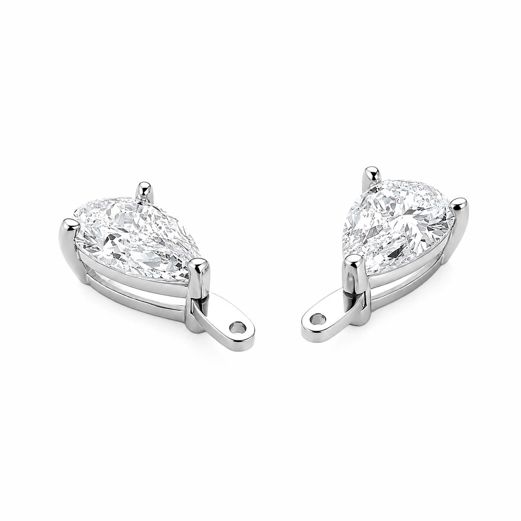 14K White Gold Pear‑Cut Lab‑Grown Diamond Dangle Earring Charms, Three‑Ball‑Prong Setting, Hinged Jump Loop for Ear Post Attachment