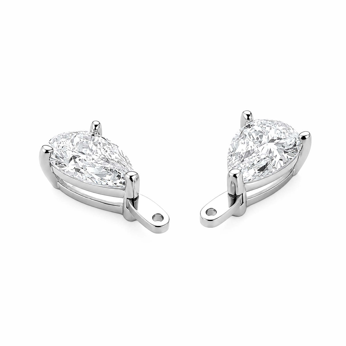 14K White Gold Pear‑Cut Lab‑Grown Diamond Dangle Earring Charms, Three‑Ball‑Prong Setting, Hinged Jump Loop for Ear Post Attachment