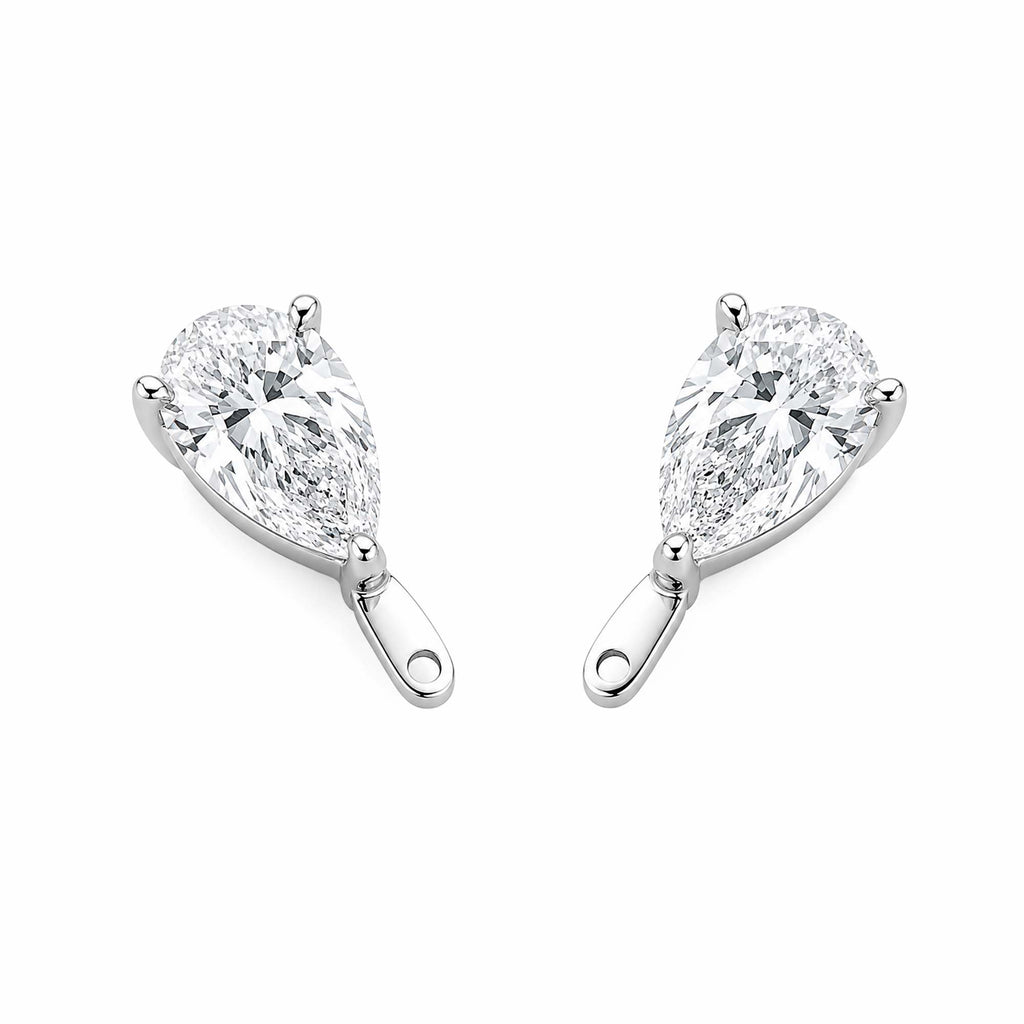 14K White Gold Pear‑Cut Lab‑Grown Diamond Dangle Earring Charms, Three‑Ball‑Prong Setting, Hinged Jump Loop for Ear Post Attachment