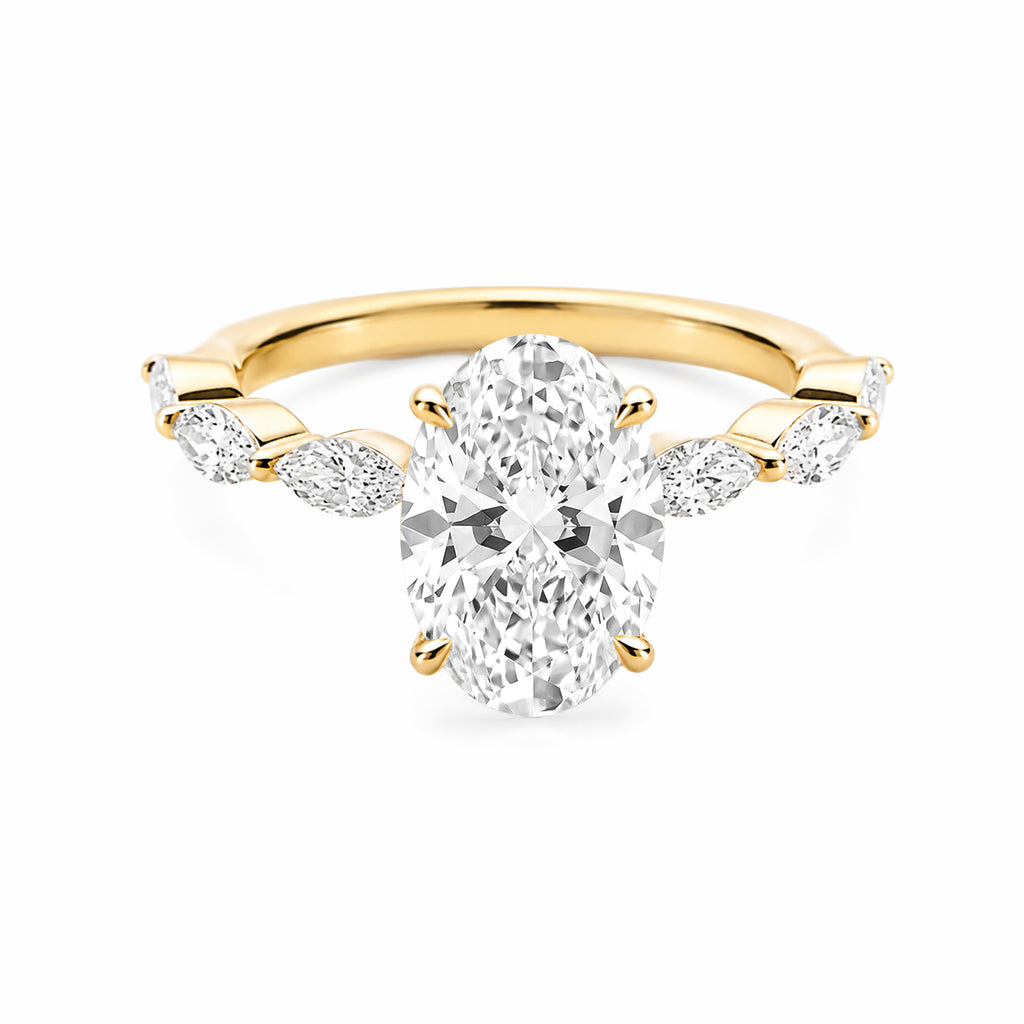 14K Yellow Gold Oval‑Cut Lab‑Grown Diamond Engagement Ring with Marquise‑Cut Side Stones