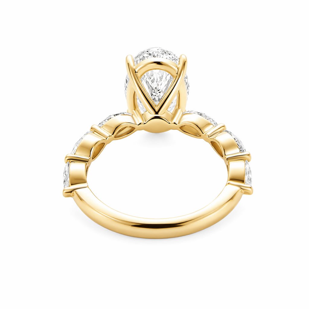 14K Yellow Gold Oval‑Cut Lab‑Grown Diamond Engagement Ring with Marquise‑Cut Side Stones