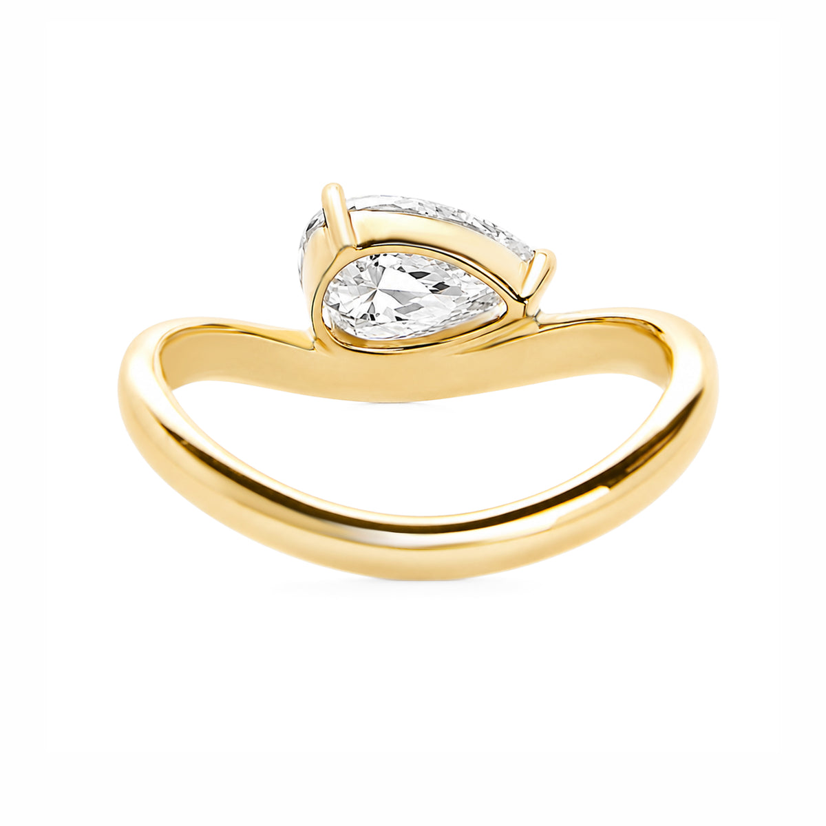 14K Yellow Gold Pear‑Cut Lab‑Grown Diamond Solitaire Ring with Curved V‑Shaped Shank