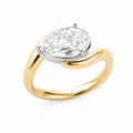 14K Yellow Gold Pear‑Cut Lab‑Grown Diamond Solitaire Ring, Two‑Tone Bezel‑Set Bypass Shank Modern Ring