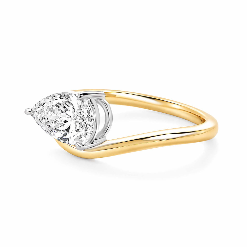 14K Yellow Gold Pear‑Cut Lab‑Grown Diamond Solitaire Ring, Curved V‑Shank with White‑Gold Prongs Two‑Tone Setting