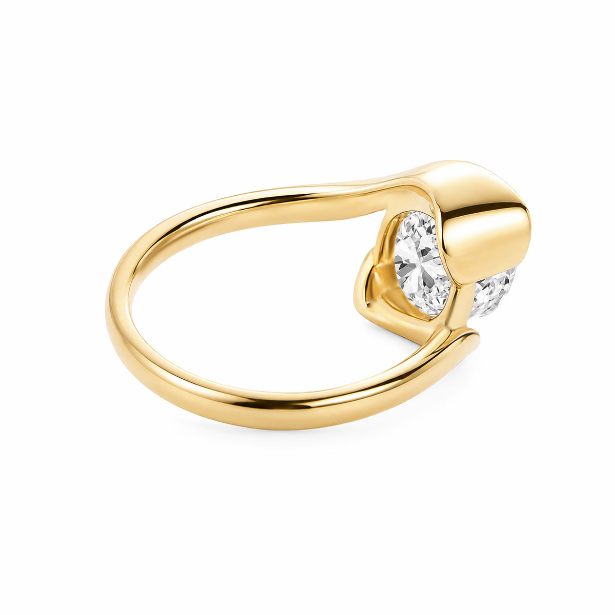 14K Yellow Gold Marquise‑Cut Lab‑Grown Diamond Solitaire Ring, Bypass Split‑Shank Bezel‑Accent Modern Ring