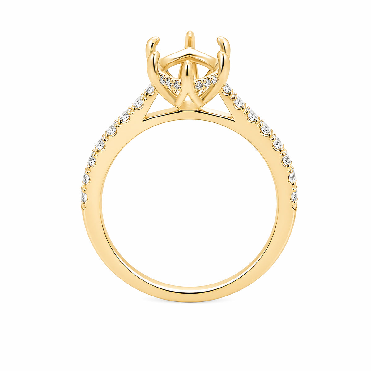 14K Yellow Gold Marquise‑Shaped Openwork Filigree Ring with Pavé‑Set Diamond Band