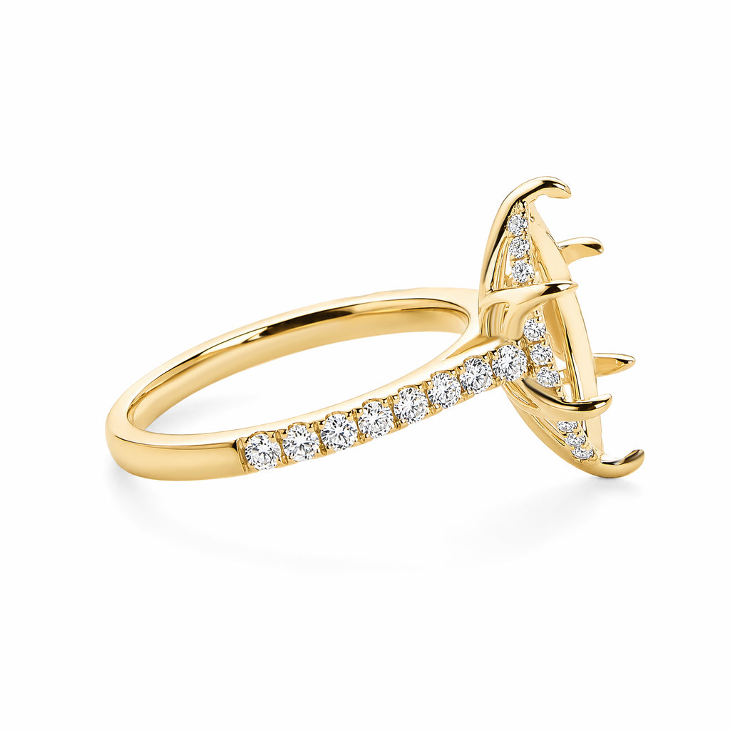 14K Yellow Gold Marquise‑Shaped Openwork Filigree Ring with Pavé‑Set Diamond Band