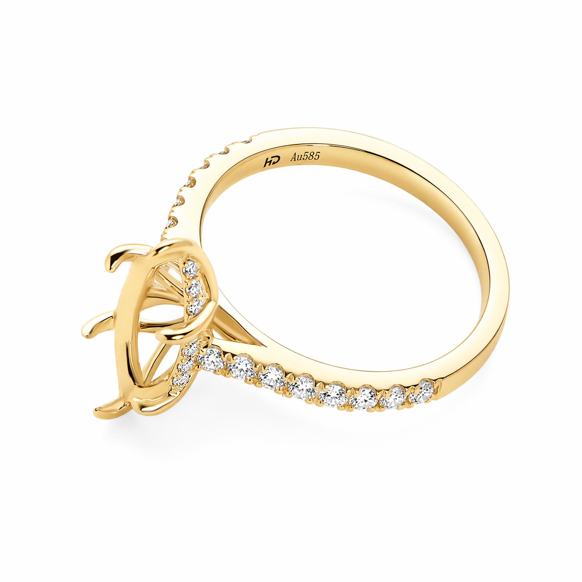 14K Yellow Gold Marquise‑Shaped Openwork Filigree Ring with Pavé‑Set Diamond Band