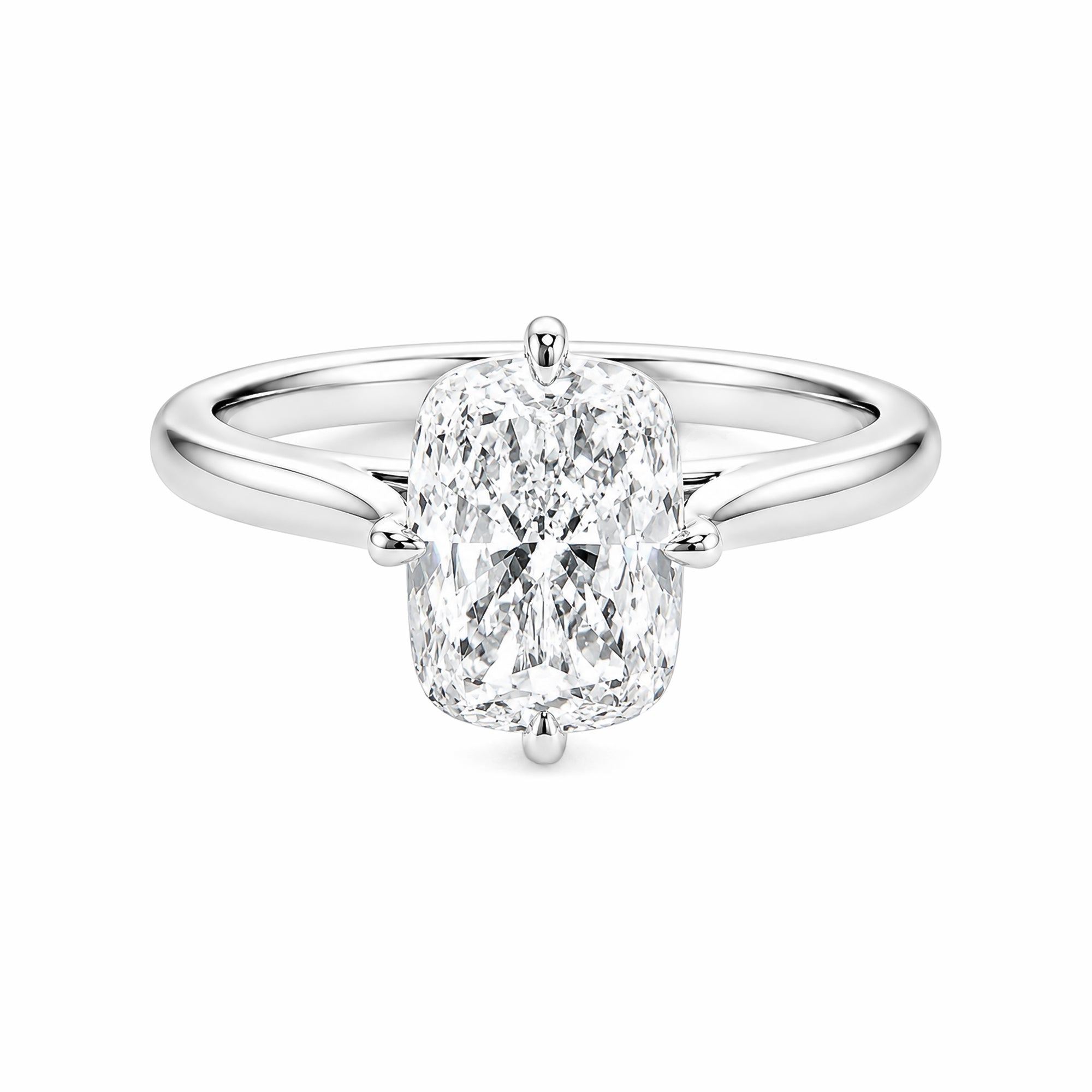 14K White Gold Cushion‑Cut Lab‑Grown Diamond Solitaire Ring, Four‑Round‑Ball‑Prong Setting Slim Polished Shank