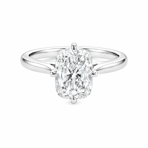 14K White Gold Cushion‑Cut Lab‑Grown Diamond Solitaire Ring, Four‑Round‑Ball‑Prong Setting Slim Polished Shank